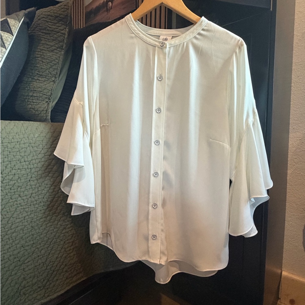 Cabi White Button-Down Blouse With Flared Sleeves - image 1